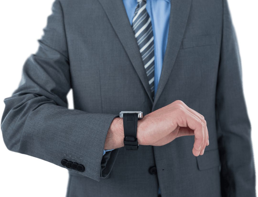 Transparent Businessman Checking Smart Watch in Formal Suit