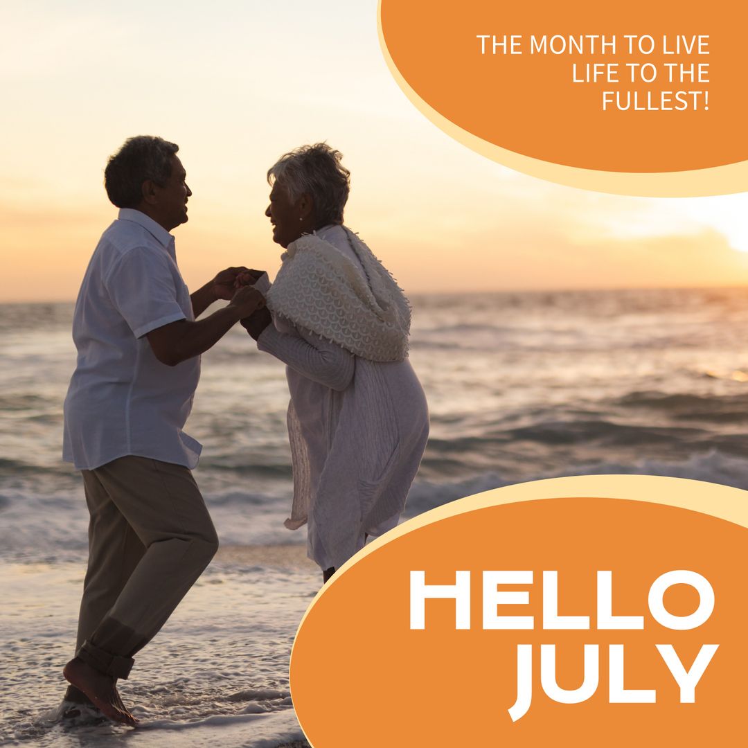 Elderly Couple Enjoying Summer Dance on Beach at Sunset