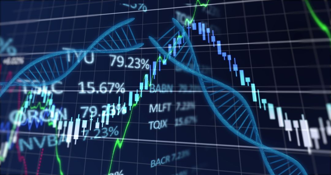 DNA Strands on Stock Chart Digital Interface