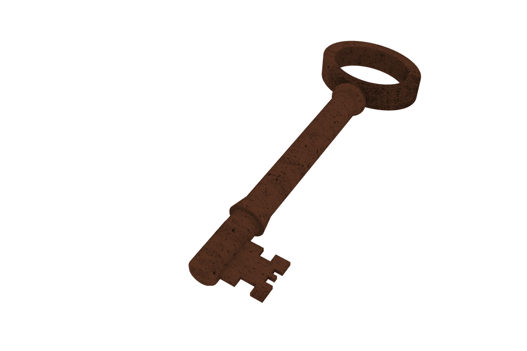 Ancient Bronze Key on Transparent Background for Security Theme