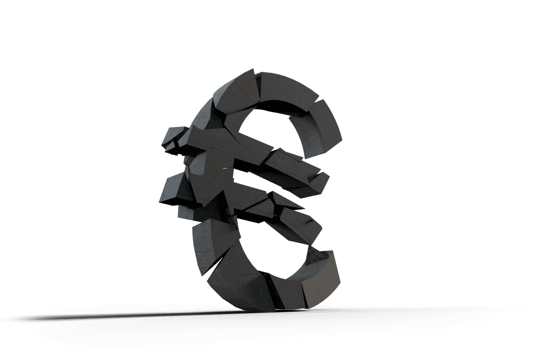 3D Transparent Euro Symbol with Broken Pieces Shadow