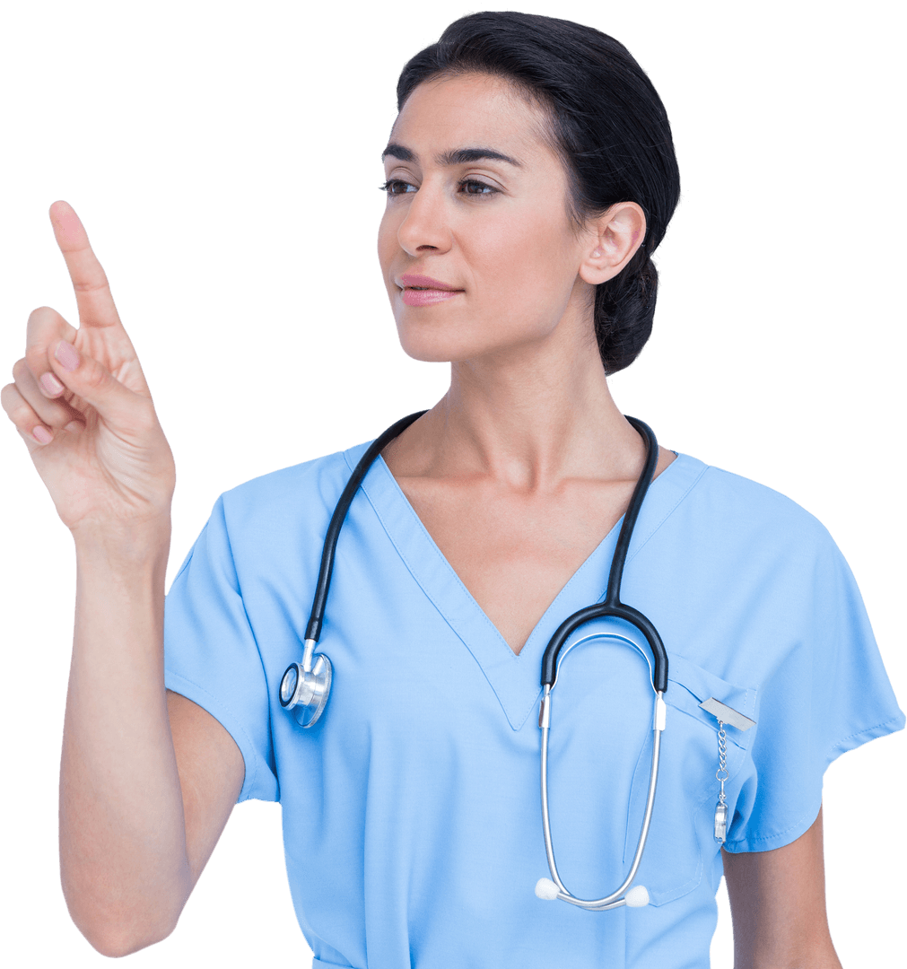 Transparent Gesture of Female Doctor Wearing Scrubs and Stethoscope