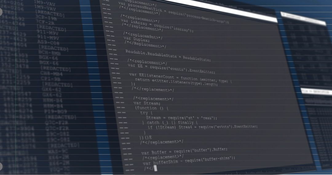 Digital Data Processing Code on Screen with Blue Background
