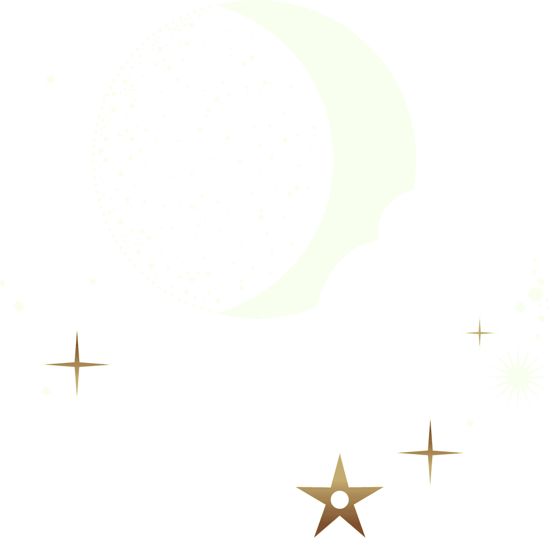 Crescent Moon and Stars on Transparent Background Dreamy Illustration