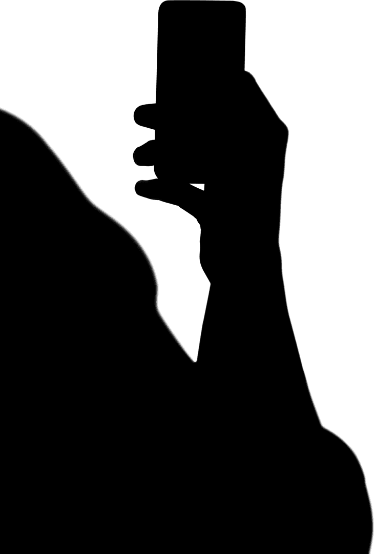 Digital Silhouette of Person Using Smartphone on Transparent Background