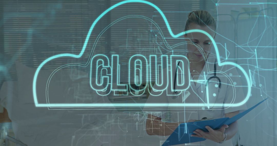 Nurse with Digital Cloud Interface in Hospital