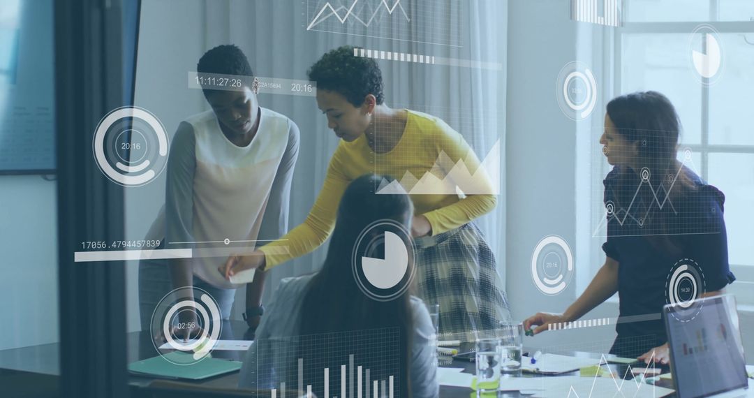 Diverse Team Collaborating over Data Analytics in Modern Office