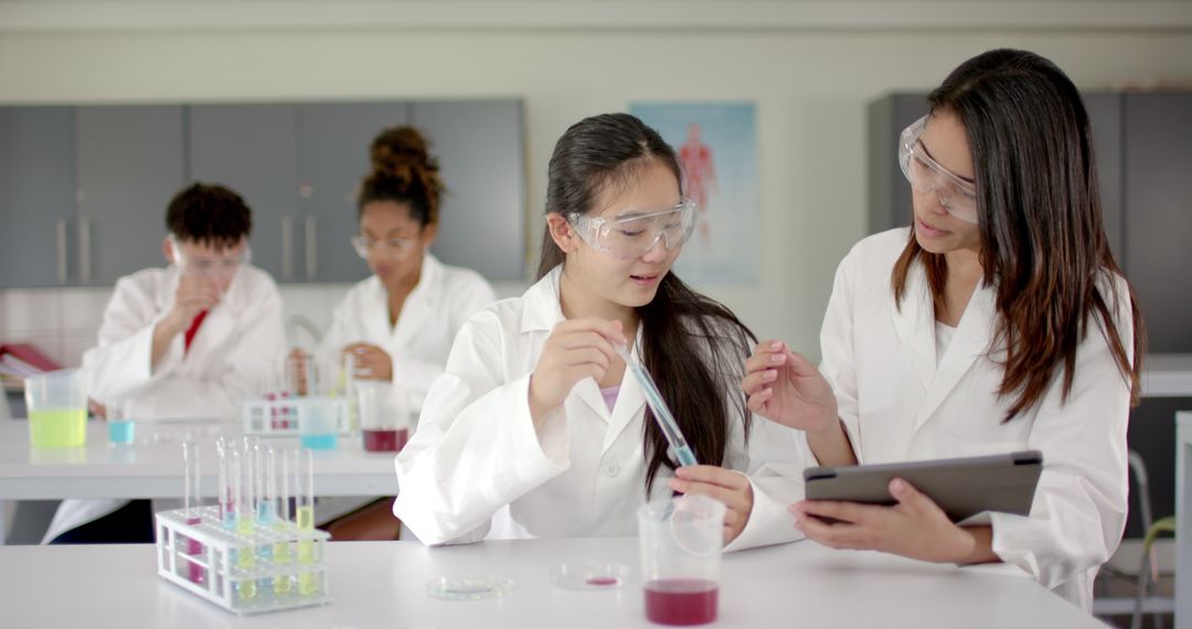 Diverse Students Conducting Science Experiment in Classroom