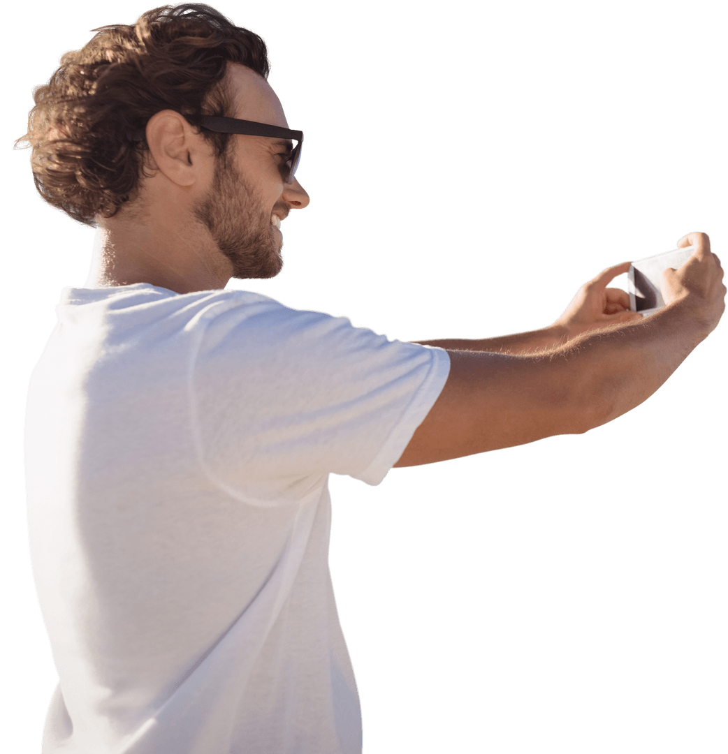 Transparent Side View Man Taking Selfie With Smartphone