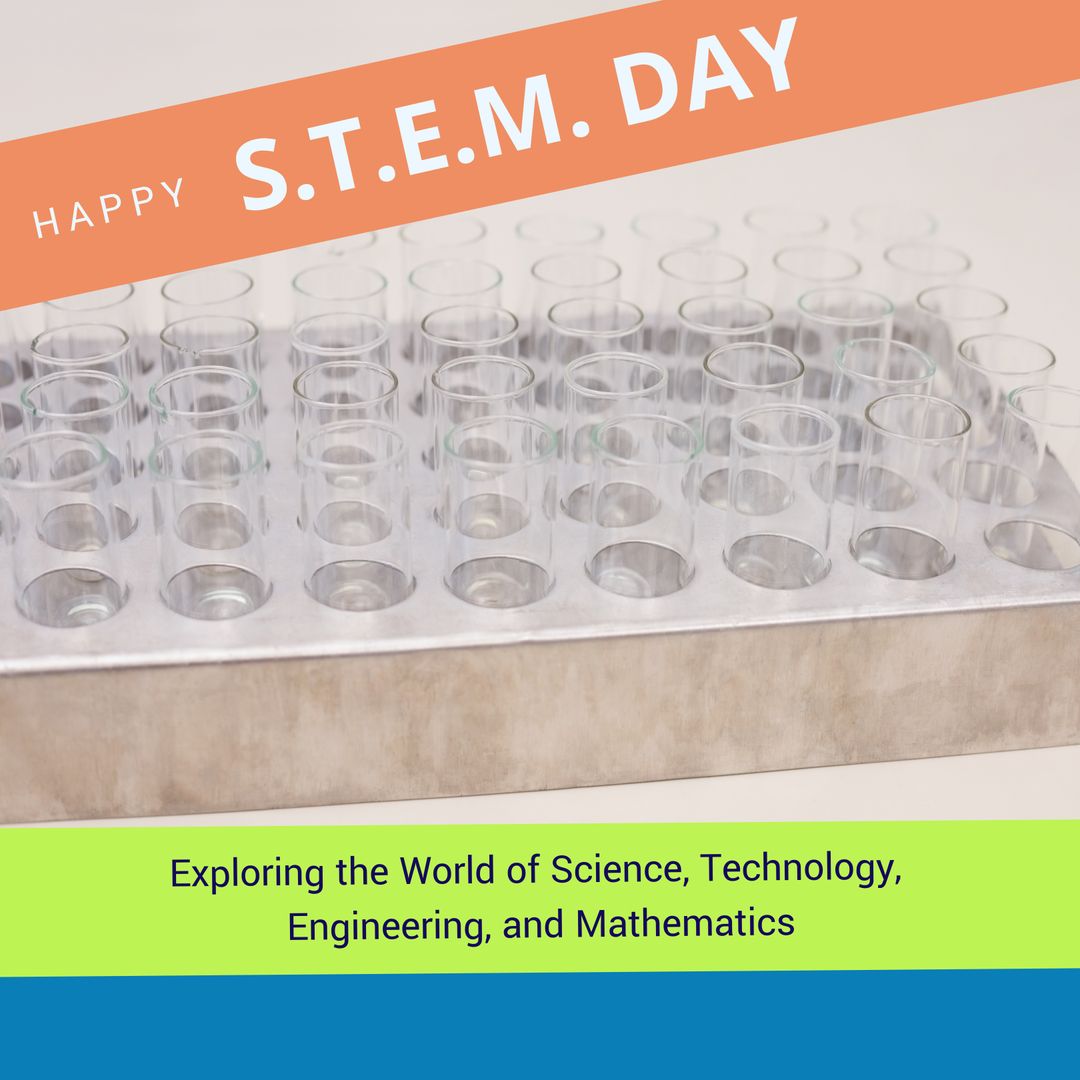 Happy STEM Day with Empty Test Tubes on White Background