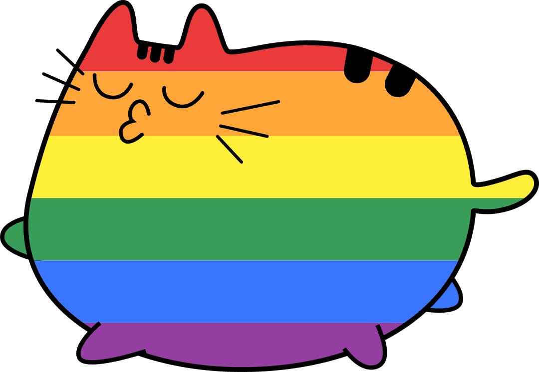 Transparent Rainbow Striped Cartoon Cat on Transparent Background