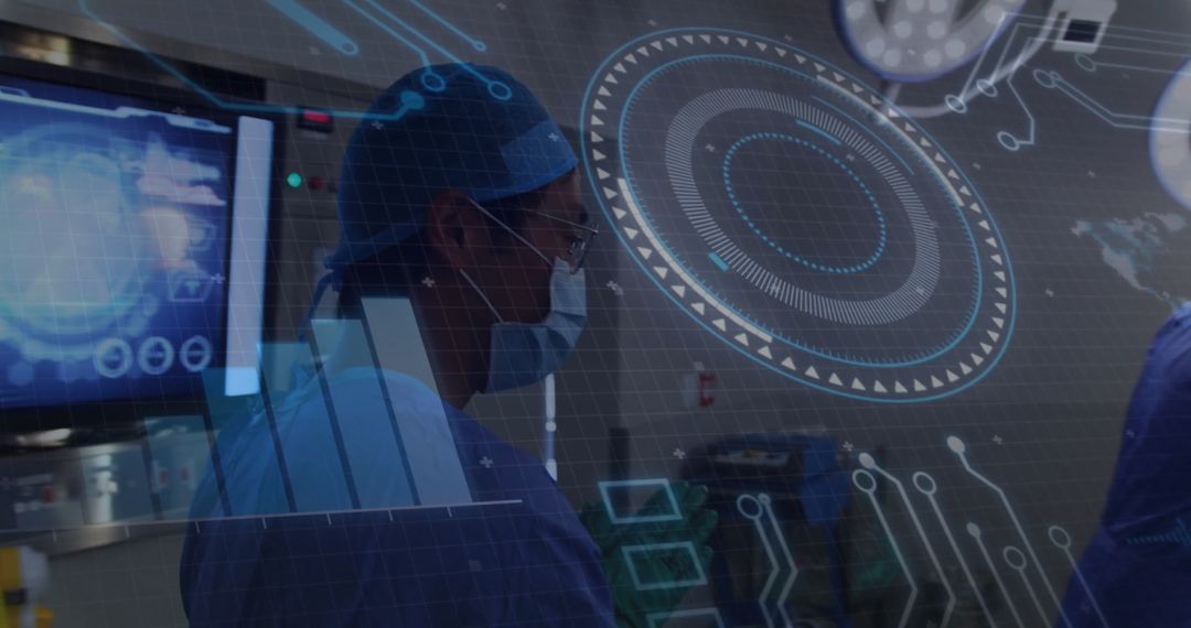 Surgeon Using Augmented Reality Overlay in High-Tech Operating Room