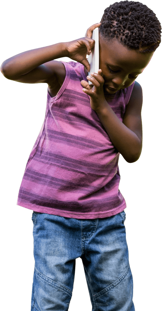 Young Boy Having Conversation on Phone Transparent Background