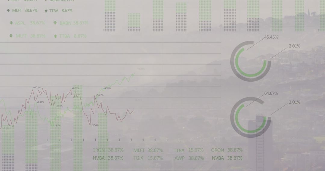 Financial Data Visualization Against Foggy Cityscape