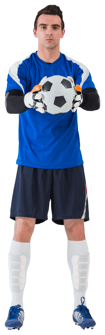 Transparent Soccer Goalkeeper Holding Ball Focused Stance