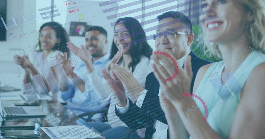 Team Applauding Innovative Business Solutions with Statistical Projections