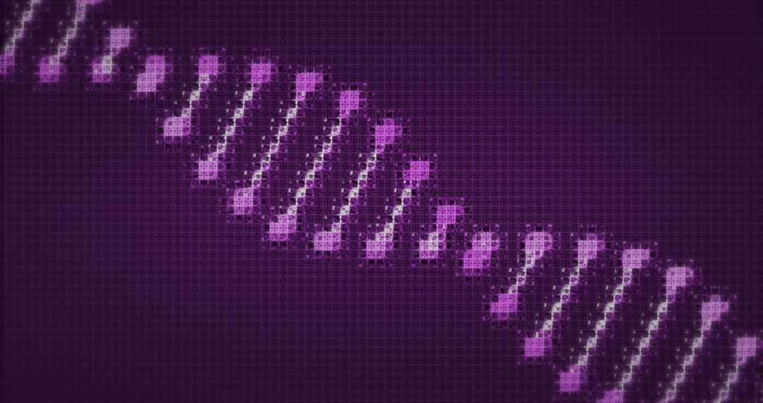 Pixelated DNA Helix on Purple Background Depicting Genetic Science