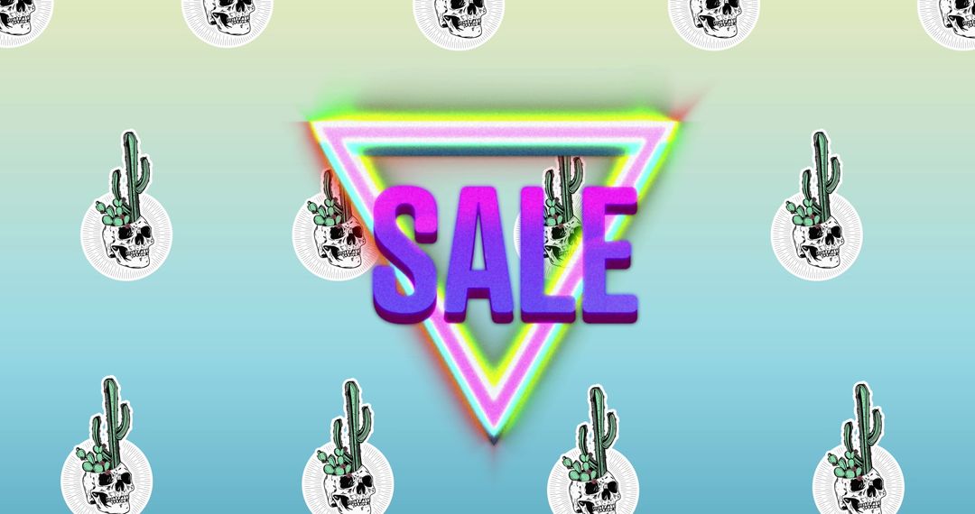 Neon Sale Sign with Retro Cacti Design Background