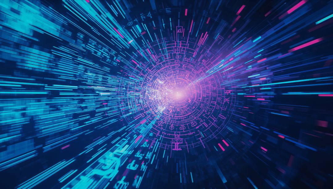 Futuristic Cyber Tunnel with Radiant Digital Streams