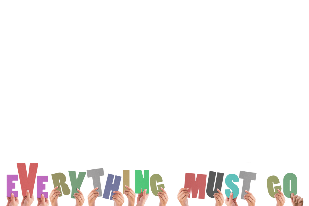 Hands Raising Colorful Letters on Transparent Background