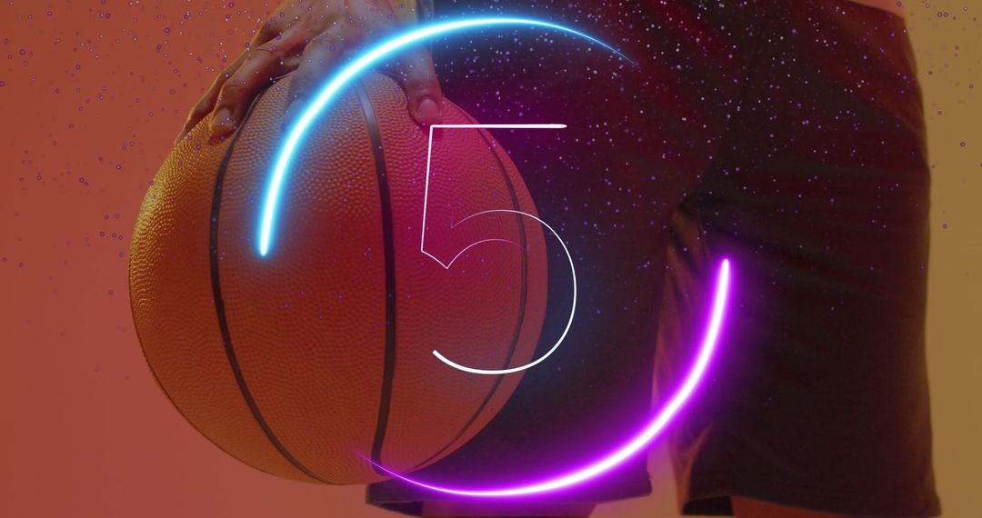 Basketball Player Holding Ball with Digital Countdown Overlay