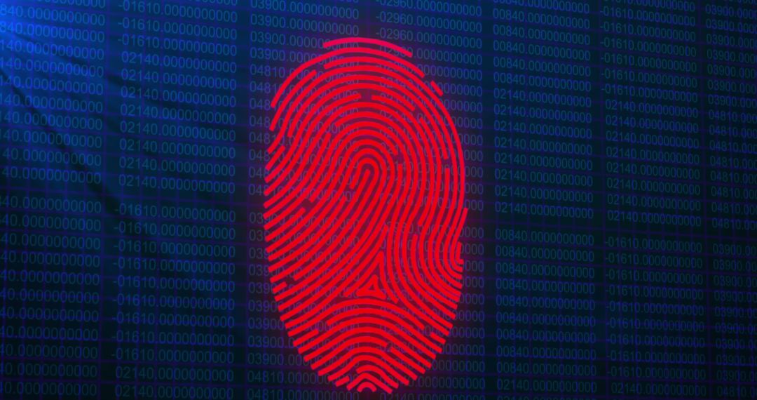 Red Fingerprint Overlay on Binary Code Background