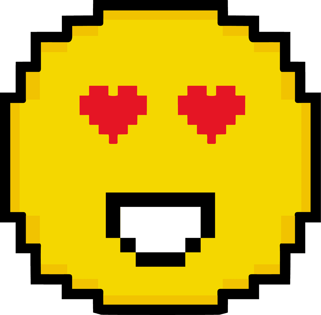 Heart Eyes Pixel-Art Emoticon on Transparent Background