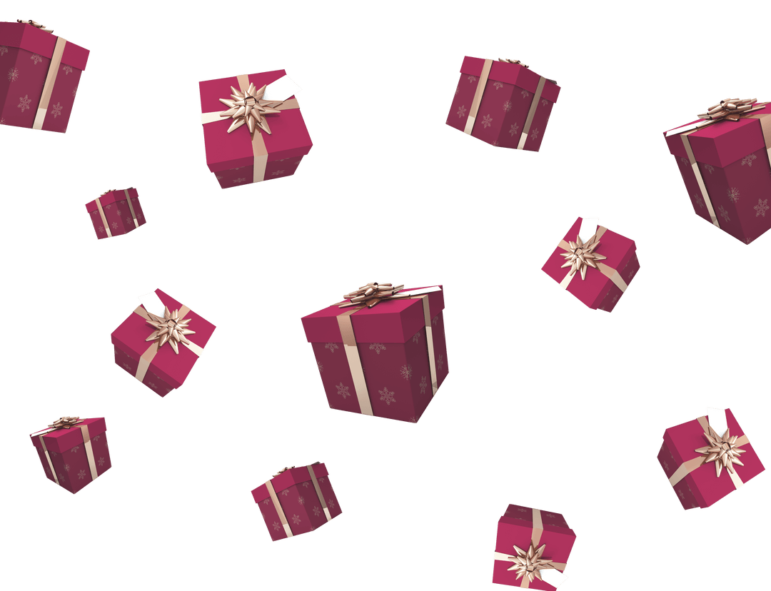 Claret Gift Boxes Floating on Transparent Background