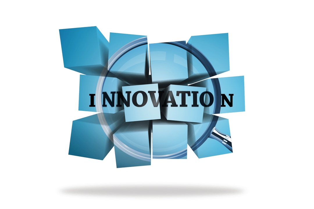 Innovation Text on Blue Cubes with Transparent Background