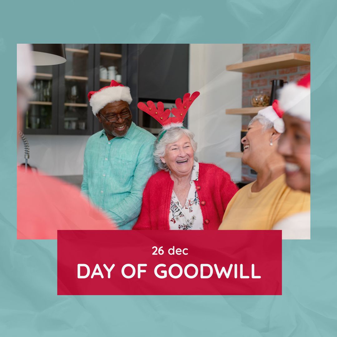 Diverse Group Celebrating Day of Goodwill with Holiday Hats