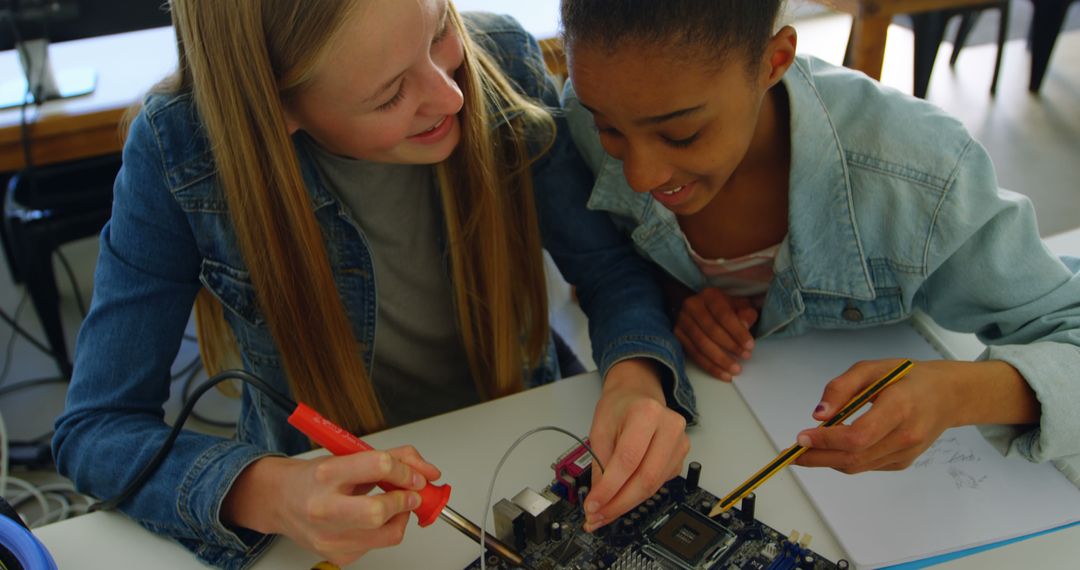 Close Collaboration of Teenage Girls in STEM Electronics Project - Free Images, Stock Photos and Pictures on Pikwizard.com