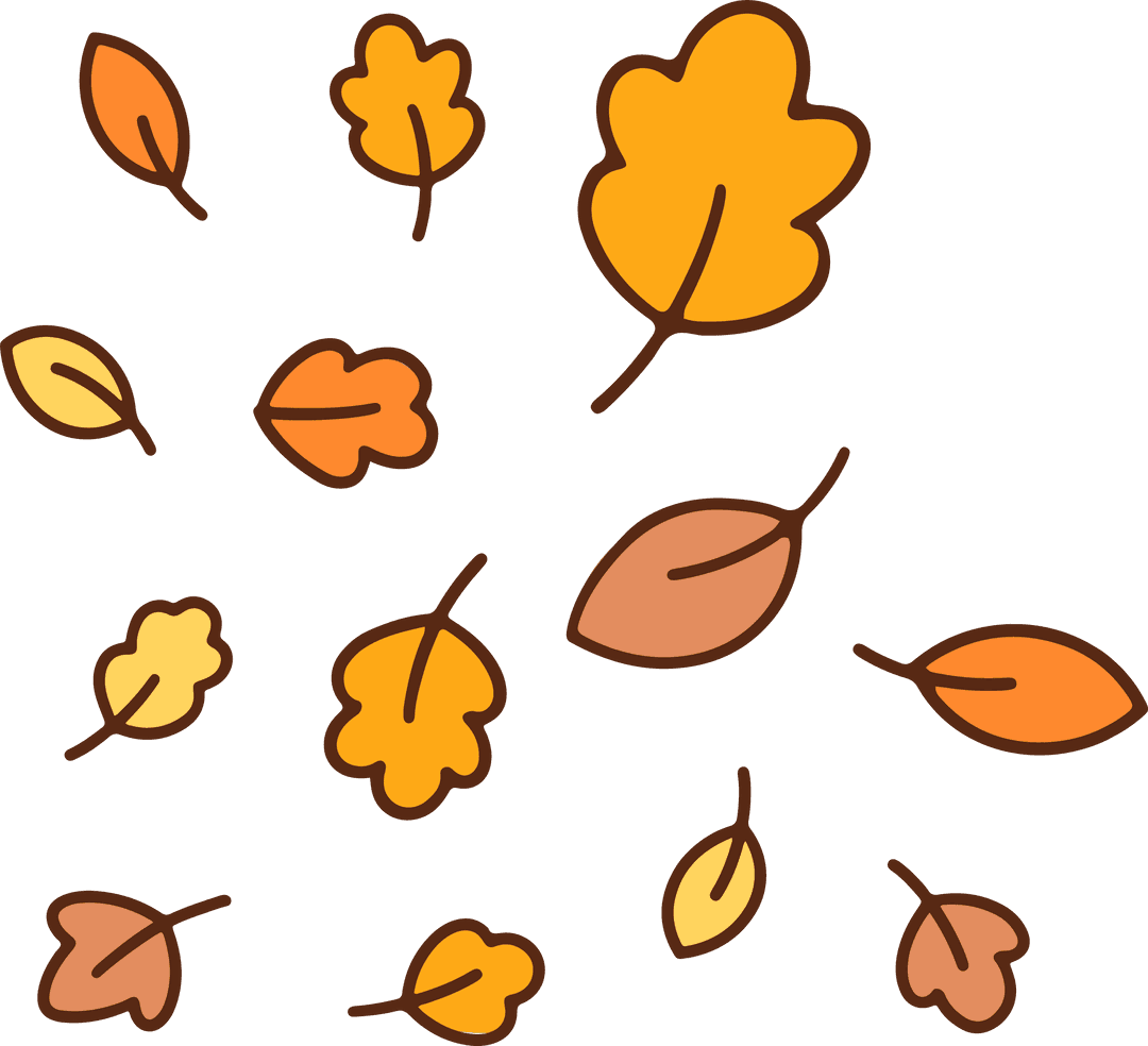Stylized Autumn Leaves Falling on Transparent Background