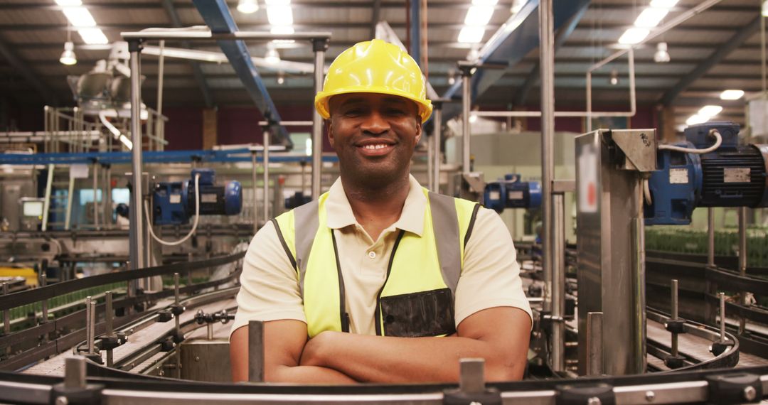 Confident Factory Worker in High Visibility Vest with Crossed Arms - Free Images, Stock Photos and Pictures on Pikwizard.com