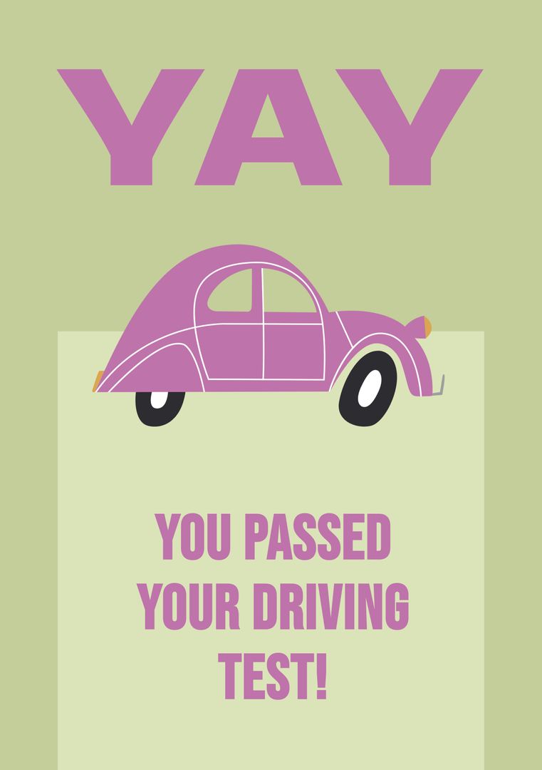 Celebratory Driving Test Pass Announcement with Retro Car - Download Free Stock Templates Pikwizard.com