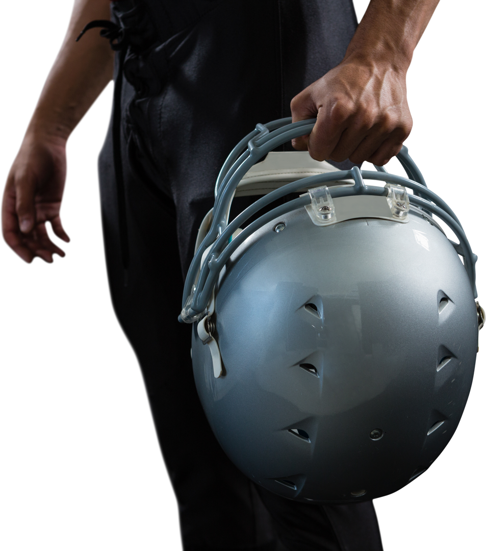 Male American Football Player Holding Helmet Vertical Transparent Isolated - Download Free Stock Images Pikwizard.com