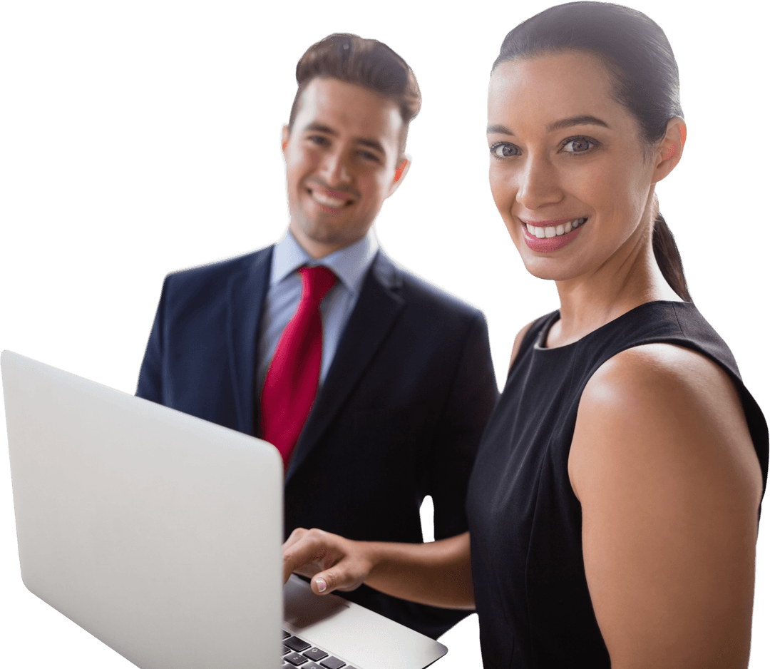 Transparent Business Colleagues Collaborating with Laptop