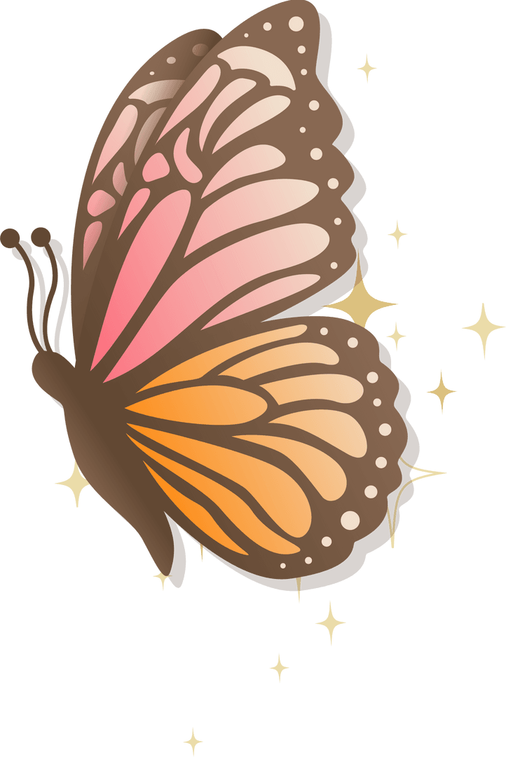 Whimsical Butterfly with Gold Stars on Transparent Background