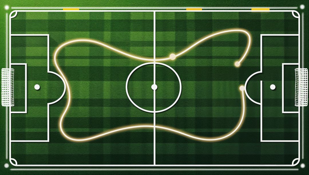 Digital Soccer Pitch Featuring Glowing Path on Striped Turf