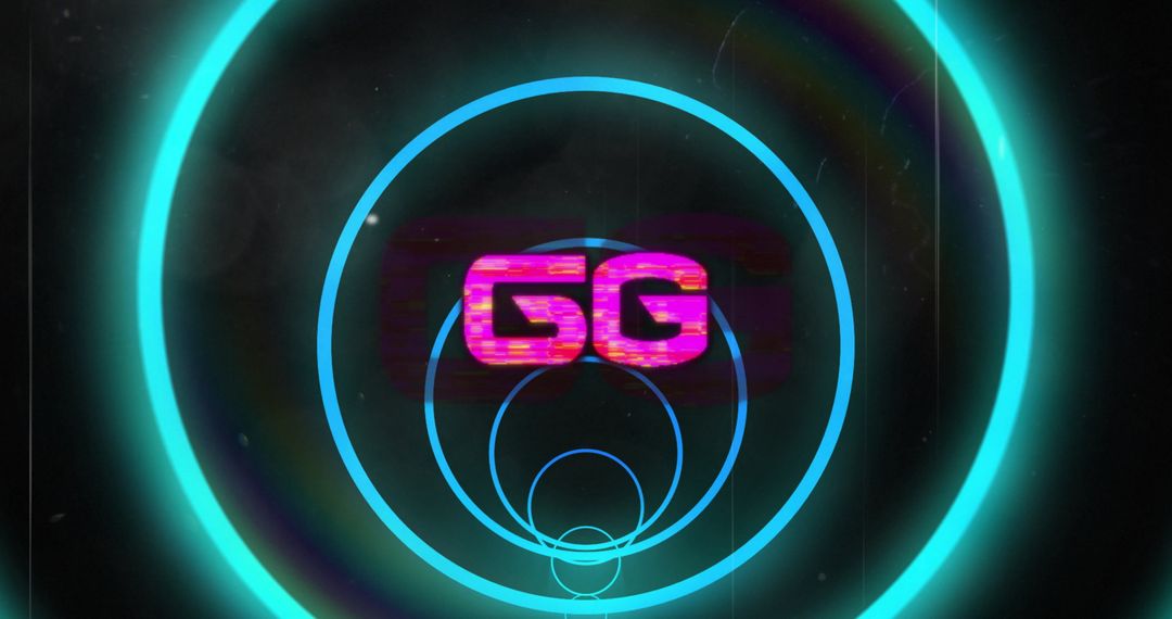 6G Concept with Neon Circles and Digital Interface