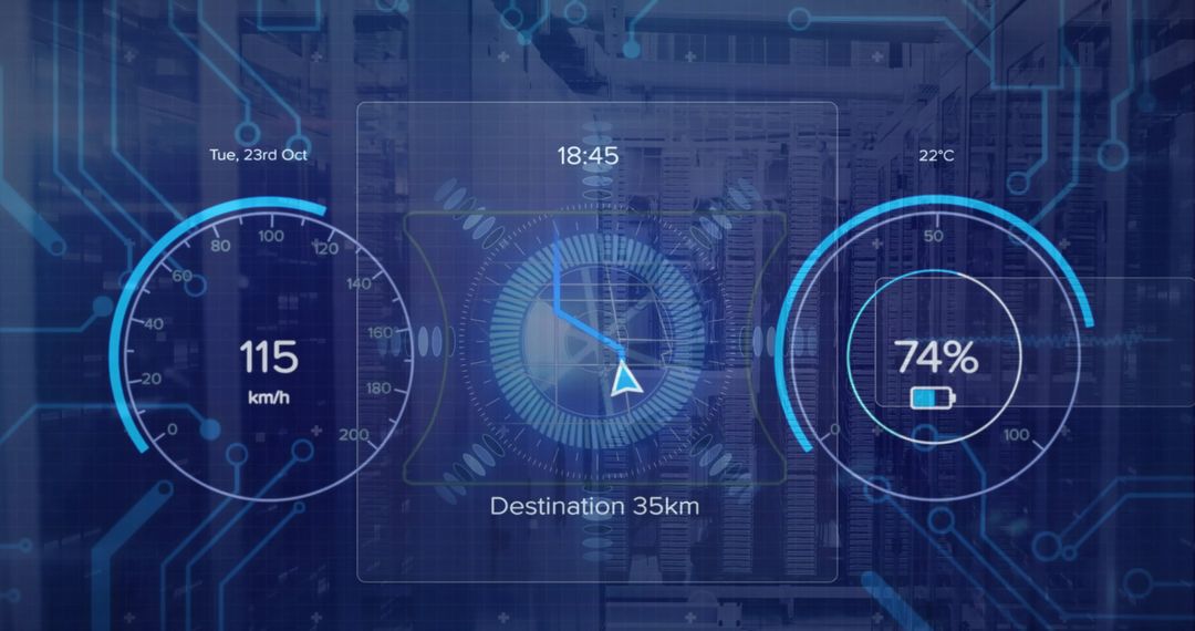 Futuristic Digital Interface with Speed and Location Data