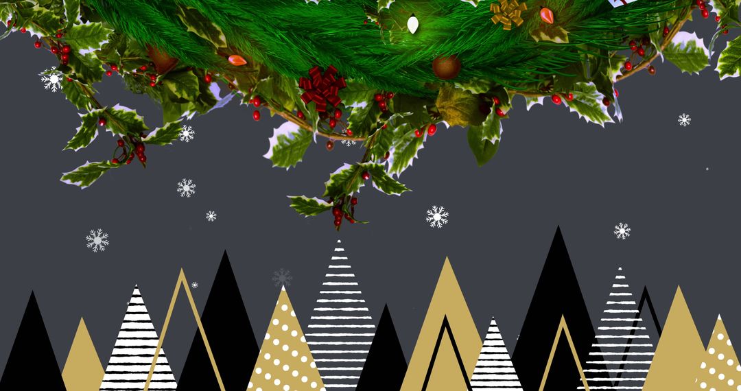 Festive Christmas Design with Evergreen Wreath and Geometric Trees