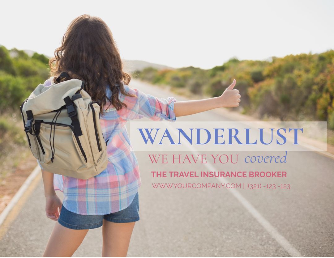 Hitchhiking Traveler Enjoying Road Trip Adventure with Insurance