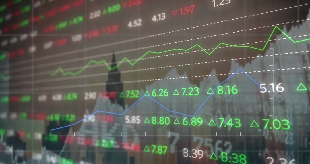 Dynamic Trading Board with Financial Graphs and Urban Landscape