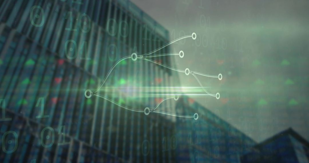 Abstract Digital Network Overlay on Urban Building Facade