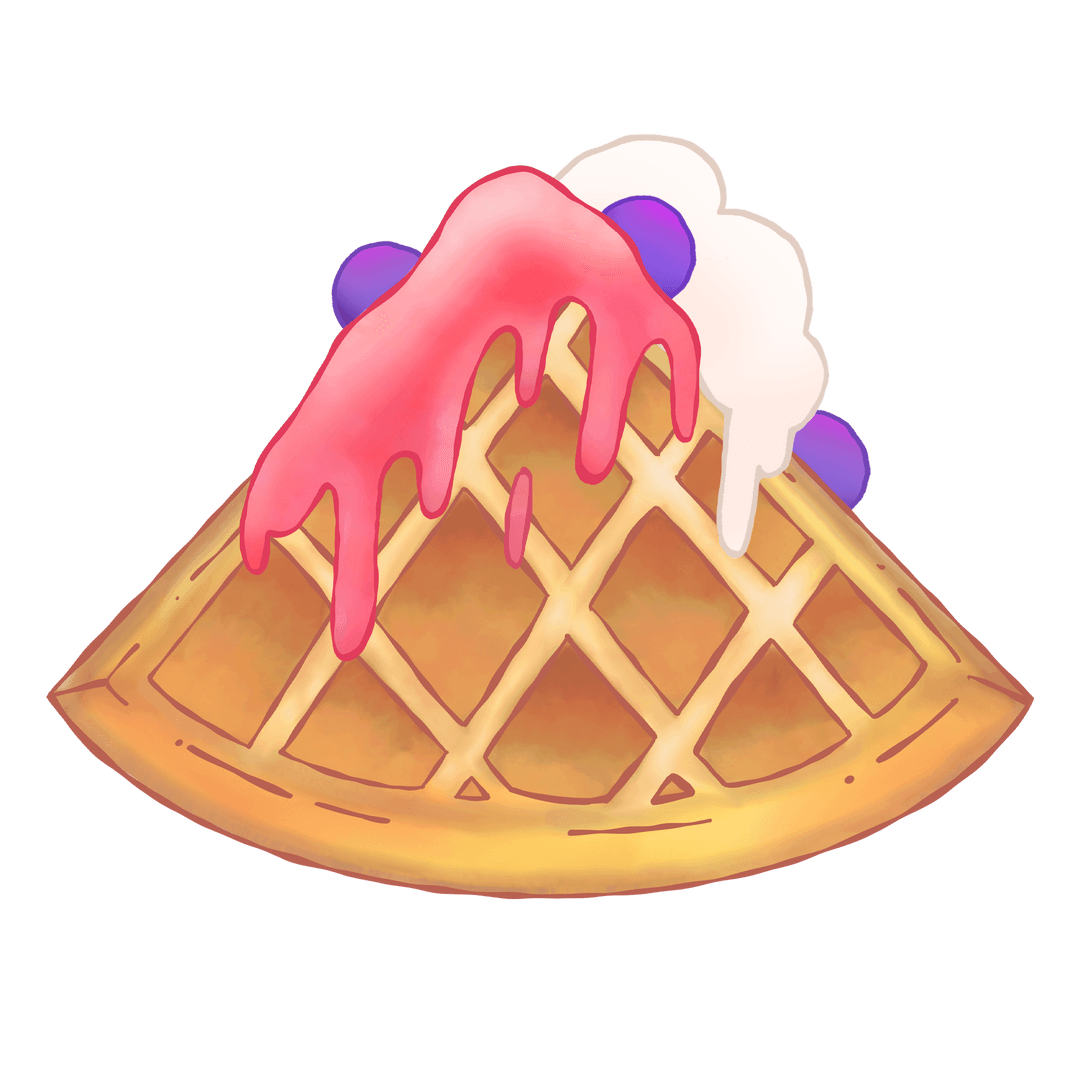 Transparent Dripping Sauce and Berries on Cartoon Waffle
