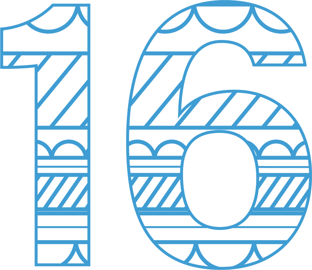 Decorative Blue Number 16 on Transparent Background