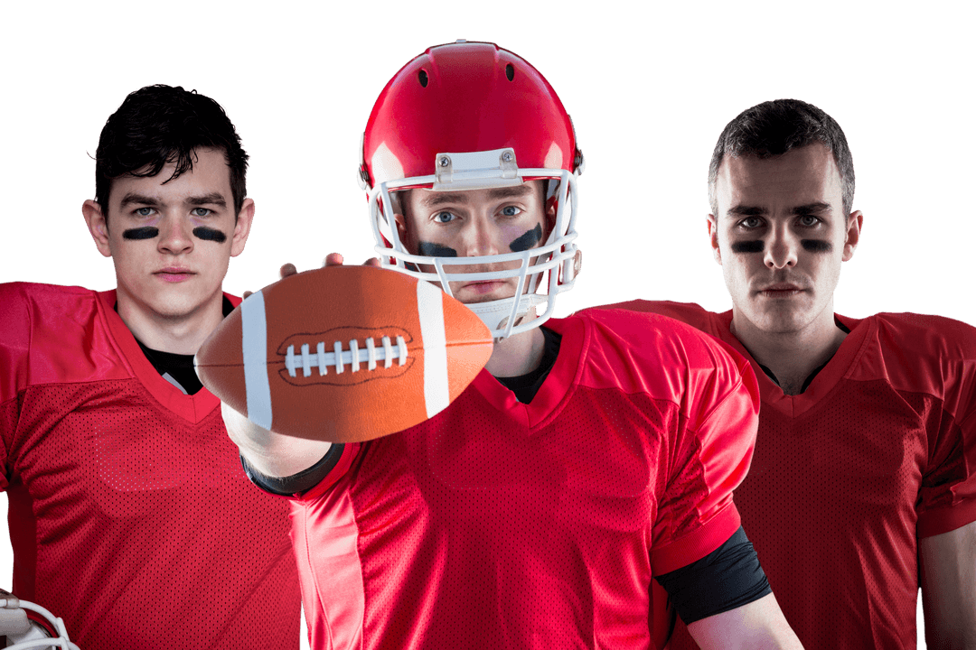 Caucasian Rugby Players Posed on Transparent Background for Competition Promotion