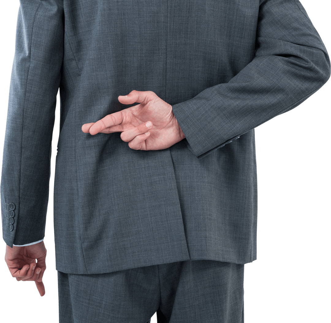 Transparent Businessman Crossed Fingers Behind Back Gesture