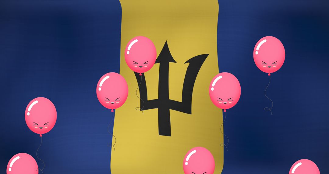 Barbados Flag with Floating Pink Balloons