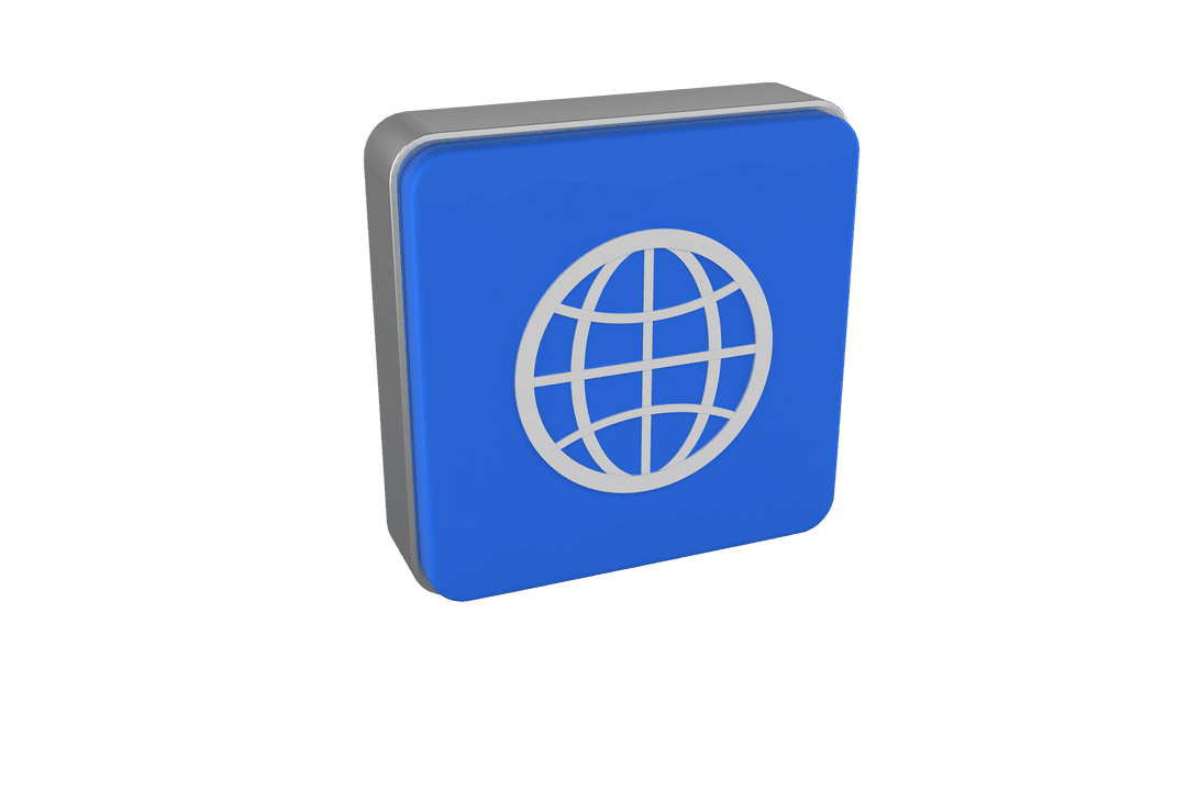 Digital Blue Cube with Globe on Transparent Background